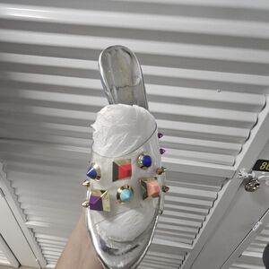 Colorful Studded Silver Women's Mules